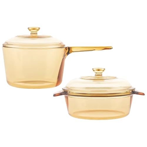 Visions Glass Ceramic Cookware Set 1L + 1.5L – Transparent Heat-Resistant Glass Pots with Lid, Easy-Grip Handle & Multi-Stovetop Compatibility