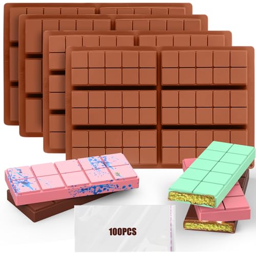 Palksky Chocolate Bar Mold Deep, 4PCS Silicone Chocolate Molds Thick ...