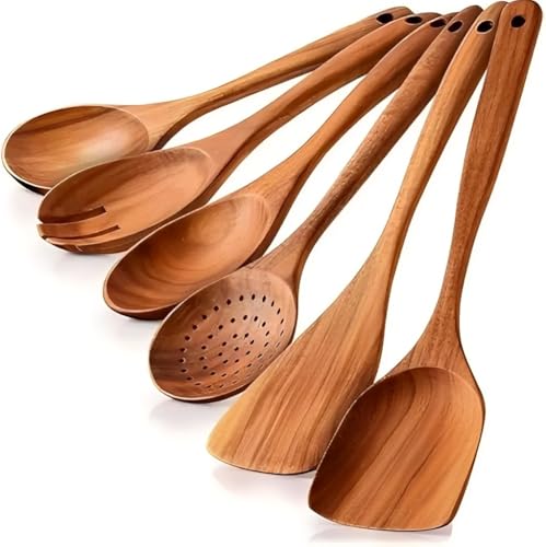 Vensure Wooden Spoons for Cooking 6 - Piece, Natural Teak ...