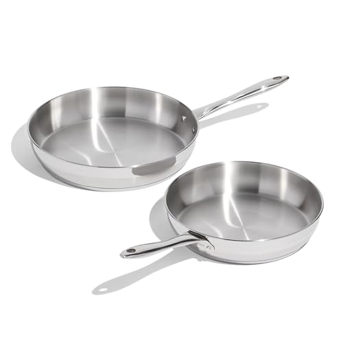 Lagostina Moderna 2-Piece Stainless Steel frypan Set (26cm/10in & 30cm/12in), Commercial Capsule Base, Induction Ready, Dishwasher & Oven Safe, Silver