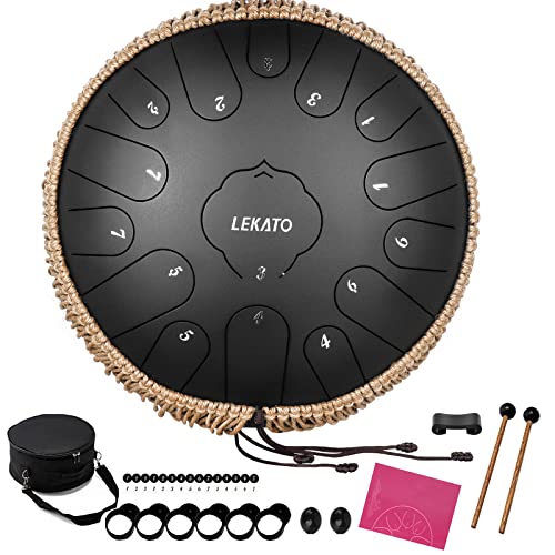 Steel Tongue Drum 13 Inch 15 Notes, LEKATO Steel Drum ...