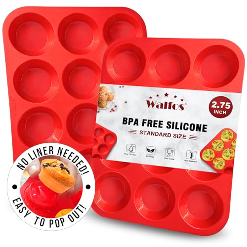 Walfos Muffin Pan Set - 12 Cups Regular Silicone Cupcake ...