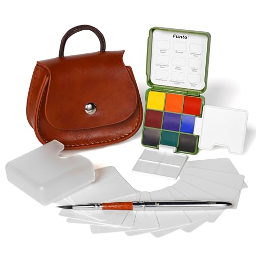 Funto Mini Watercolor Set Travel Kit with 9 Colors, Leather ...