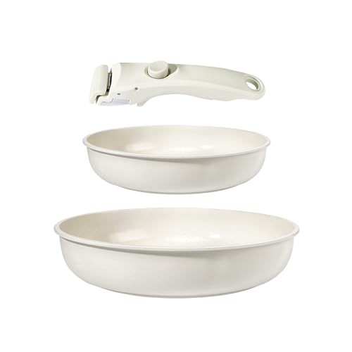 GiPP Set di Pentole e Padelle Ceramiche Antiaderenti 3 Pezzi con Manico Amovibile - Cucina Sana per Camper, Senza Tossine, Compatibile Induzione/Forno/Lavastoviglie