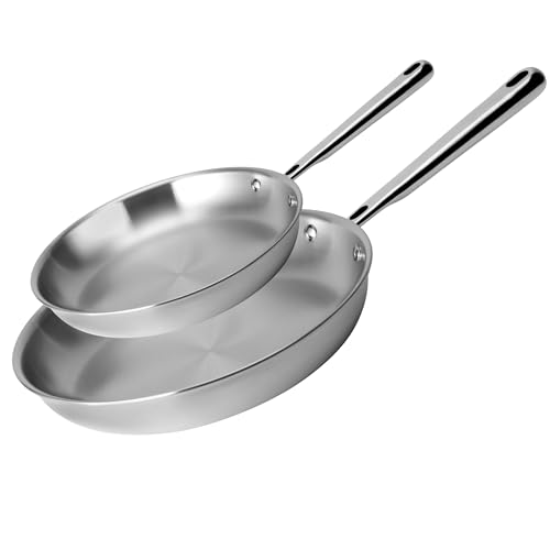 Misen 5-Ply Stainless Steel Skillet - Professional Cookware - Dishwasher and Oven Safe - 8