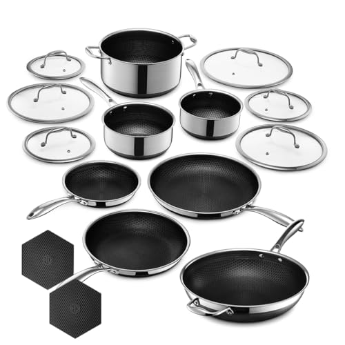 HexClad Hybrid Nonstick 15-Piece Cookware Set, 12