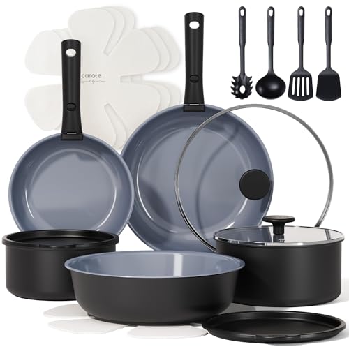 CAROTE 19PCS Gray Ceramic Cookware Set