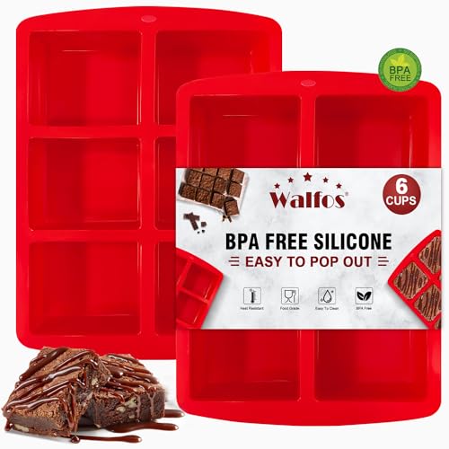 Walfos Mini Silicone Brownie Pan - 2 Piece 6-Cavity Non-stick ...