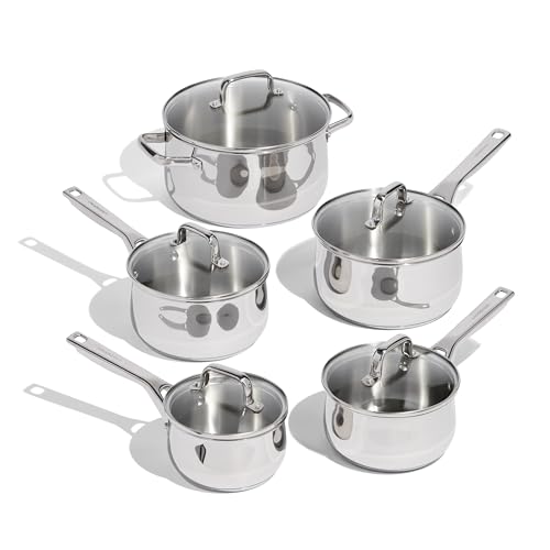 Lagostina Classico 10-Piece Stainless Steel Cookware Set, Pots and Pans Set with Lids, Induction Compatible, Oven Safe, Silver