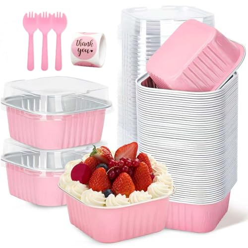 ylnurac 30Pack 5oz Pink Mini Cake Pans with Lids and ...