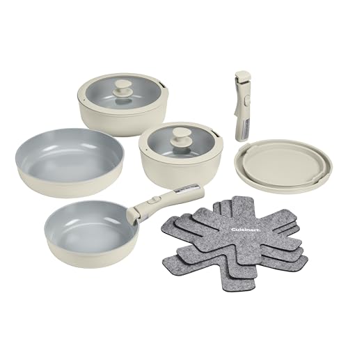 Cuisinart 13-Pc ClickSmart Nonstick Detachable Handle Ceramic Cookware, Pots and Pans Set, Stackable Space-Saving Design, Compatible with All Stovetops, Induction & Oven Safe, PURELYCERAMIC