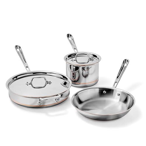 All-Clad Copper Core 5-Ply Stainless Steel Cookware Set, 5 Piece, Induction, Oven Broiler Safe 600F, Pots and Pans, Sauce Pan, Saute Pan, Cookware, Silver