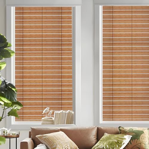 DKTIE Wooden Blinds Pattern Decorative Window Privacy Film, Sun Blocking ...