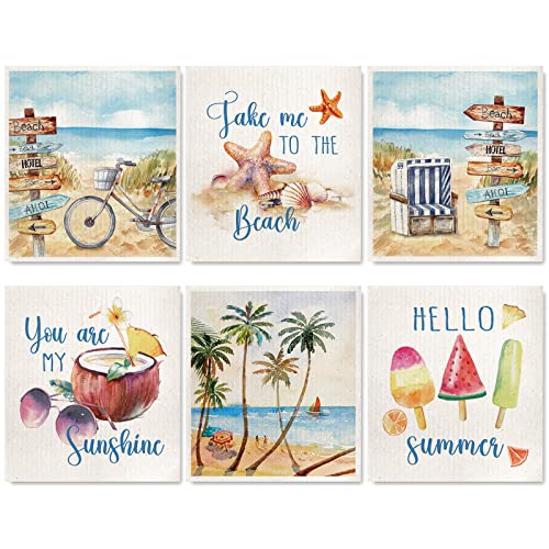 Whaline 6Pcs Summer Beach Swedish Kitchen Dishcloth Starfish Coconut Cotton ...