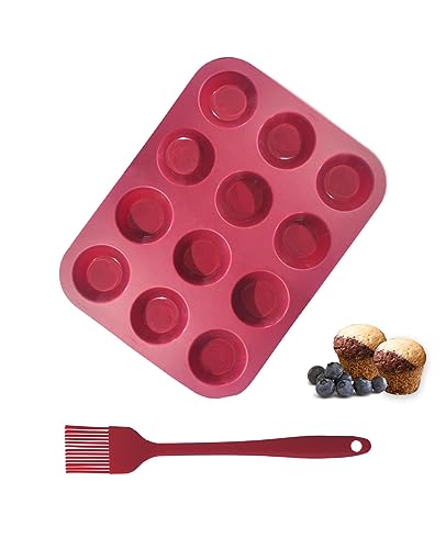 Sinoskye Silicone Muffin Pan, 12-Cup Cupcake Pan with Silicone Pastry ...