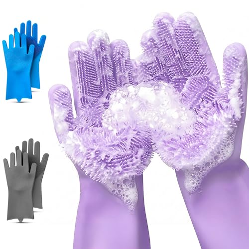 Silicone Dish Gloves with Scrubbers – Thick Tear-Resistant Dishwashing Gloves ...