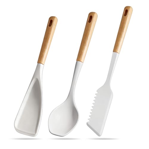 Svailse Silicone Spatula Set of 3 with Wood Handle, Multifunction ...