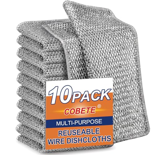 COBETE Non Scratch Wire Dishcloth,Double-Layer Wire Dishwashing Rags for Wet ...