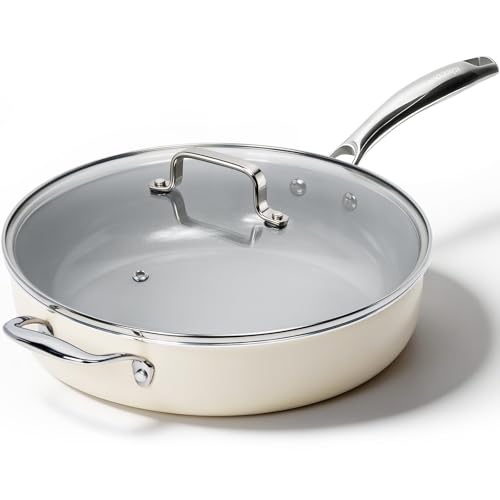 Kikcoin Nonstick Frying Pan with Lid - 12 inch Ceramic Deep Frying Pan for Cooking - 5 QT Large Saute Pan with Stay Cool Handle, Induction Ready, PFAS/PTFE/PFOA Free, All Oven/Dishwasher Safe
