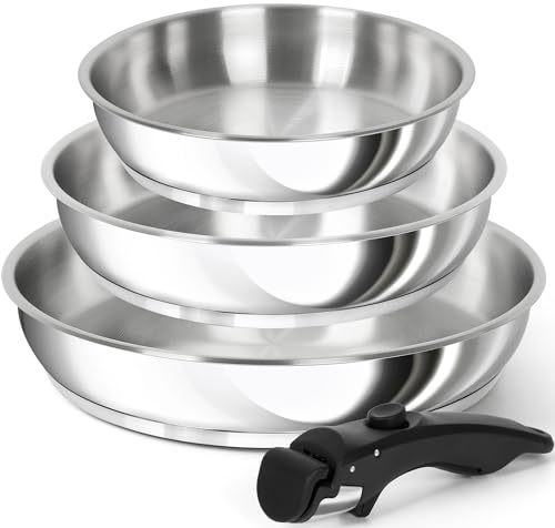 MICHELANGELO Conjunto De Frigideiras Aço Inoxidável, Panelas Com Alça Removível, ...