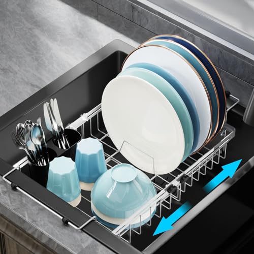 GSlife Expandable Over The Sink Dish Drying Rack - Stainless ...