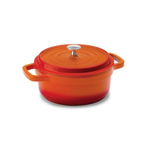 Hercules by Mundial, Cast-Aluminum Dutch Oven Pot with Lid & Handles, All Stove types, Oven-Safe Casserole Cookware with Nonstick Enamel, Orange 26L