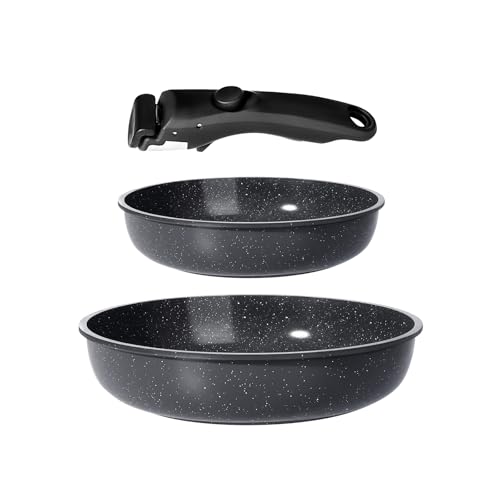 GiPP Set di Pentole e Padelle Ceramiche Antiaderenti 3 Pezzi con Manico Amovibile - Cucina Sana per Camper, Senza Tossine, Compatibile Induzione/Forno/Lavastoviglie