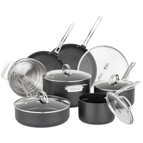 Viking Pots and Pans Set Non Stick,12 Piece Hard Anodized Kitchen Cookware with Glass Lids, Black