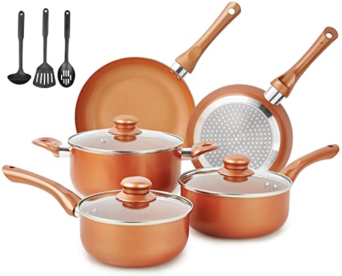 M MELENTA Copper 11-Piece Cookware Set