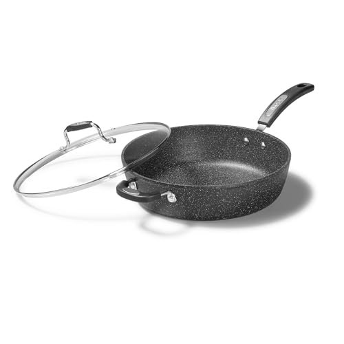 Starfrit The Rock 12'' (30cm) Non-Stick Jumbo Cooker Pan with Lid - Durable Forged Aluminum - Oven Safe - PFOA Free - Easy to Clean - Black