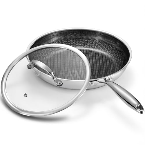 Non Stick Frying Pan 12 Inch with Lid, Hybrid Nonstick ...