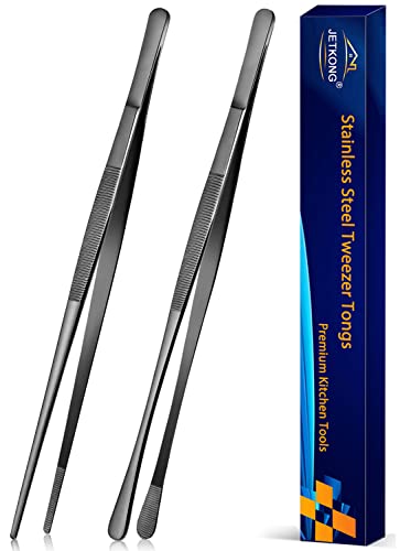 JETKONG 2 Pcs 12-Inch Kitchen Tweezers Tongs with Precision Serrated ...