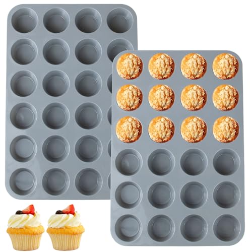 LERIYUFS 24 Cups Silicone Mini Muffin Pan Set, Nonstick Mini ...