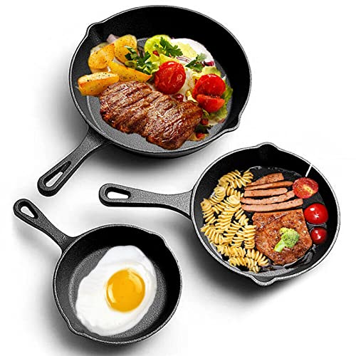Youyijia 3 Pcs Cast Iron Pan Pre-Seasoned Iron Skillet Set ...