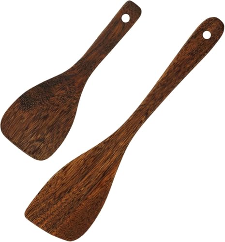 Wooden Cooking Spatula Set (2-Pack), Natural Wenge Wood Spatulas for ...