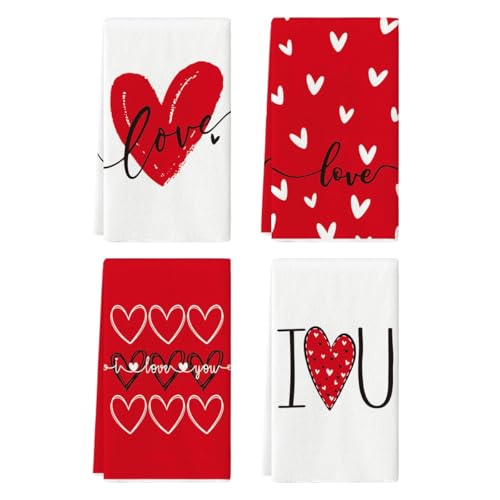 Artoid Mode Red Hearts Love You Valentine's Kitchen Towels Dish ...