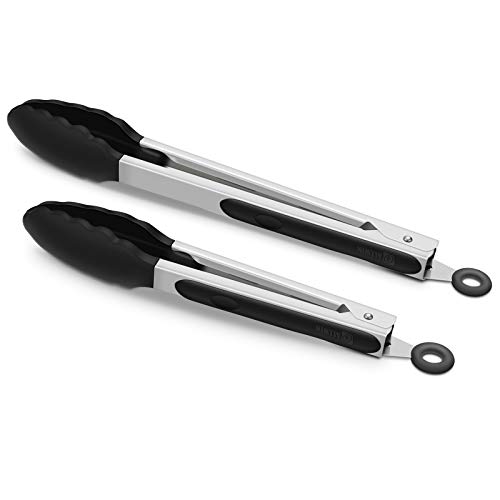 2 Pack Black Kitchen Tongs, Premium Silicone BPA Free Non-Stick ...