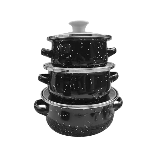 IEUDNS 3 Pieces Enamel Pot Set Mini Enamel Pot Kitchen Appliances Portable Gifts Home Kitchen Pots Kitchen Cookware Cooking Kitchen, black