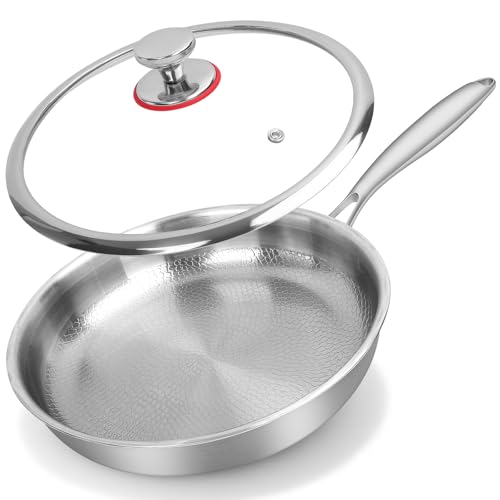 NKDFRI Titanium Hammered Pan Pro with Lid - 11.02 Inch Titanium Non Stick Frying Pan | Scratch-Resistant, Even Heating Cookware for All Stovetops (11in-With Lid)
