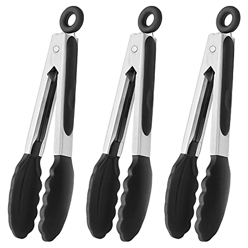 HINMAY Mini Tongs with Silicone Tips 7-Inch Kitchen Tongs, Set ...