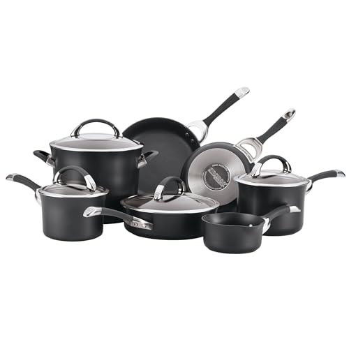 Circulon Symmetry Hard Anodized Nonstick Cookware, Cooking Pots, Induction Pots and Pans Set, 11-Piece, Black