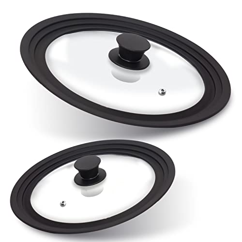 Anaeat Silicone Universal Lid for Pots, Pans and Skillets - Tempered Glass Covered with Heat Resistant Silicone Rim Fits All 7