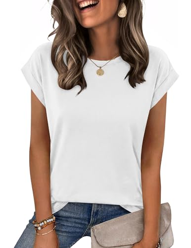 Zeagoo Summer Tops for Women Casual Cap Sleeve Tshirts Shirts Business Dressy Spring Fashion Outfits Trendy Clothes White