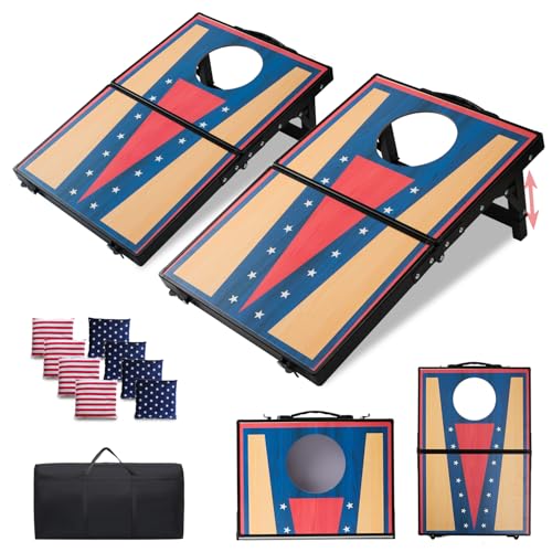Portable Cornhole Board Set,24 x 16 in Corn Hole Games, Adjustable Angle & Dual Modes (Child/Adult) for Free Switch,Extra-Thick Material, Cornhole Game Boards with 8 Bean Bags with Storage Bag