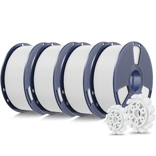 SUNLU PLA+2.0 3D Printer Filament Bundle, 4KG Upgrade PLA+ Filament 1.75mm, Tougher and Stronger, Dimensional Accuracy +/-0.02mm, 1KG per Spool, 4 Packs, 4KG Total, White