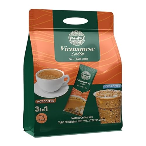 Beanhut Vietnamese Latte 3-in-1 Instant Coffee, 50 Sticks